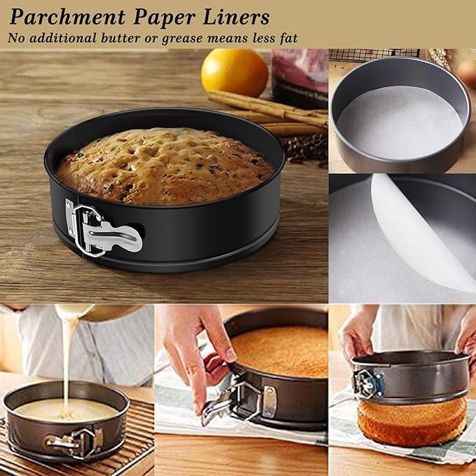 MASSUGAR 7 Inch Springform Pan Nonstick Cheesecake Pan with Removable Bottom/Leakproof - Round Cake Pan with 50 Pcs Parchment Paper Liners - Fits 6 Qt 8 Qt Pressure Cooker