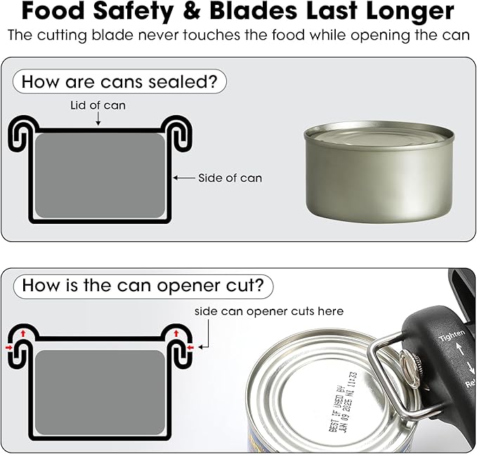 Beneno Can Opener, Manual Side Safe Cut Can Opener Smooth Edge with Durable Sharp Blade, Effort-Saving Knob & Comfortable Non-slip Handle, Aqua