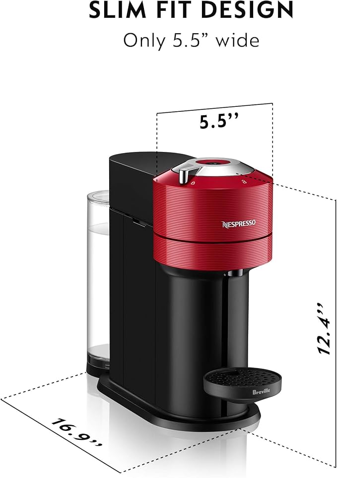 Nespresso Vertuo Next Coffee and Espresso Machine by Breville, Cherry Red, 1.1 Liters
