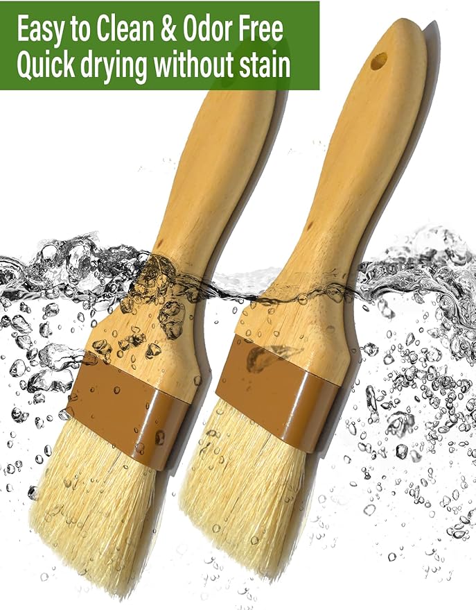 Pastry Brush,Basting Brush 2 in-Natural Boar Bristle Basting Brush for Cooking,Food Grade Brushes for Baking,Heat Resistant to Spread Oil,Sauce,Butter,Flour,Egg Wash Marinades for BBQ Barbecue(2 pc)