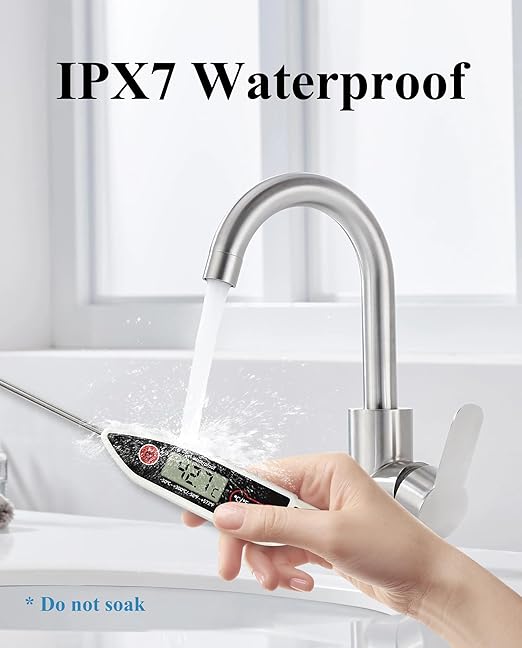 Wisebee Meat Thermometer Digital, Instant Read Food Thermometer with Stepdown Probe| IPX7 Waterproof| Hold Function| High Accuracy| Fast Response for Cooking, Liquid, Kitchen (White)