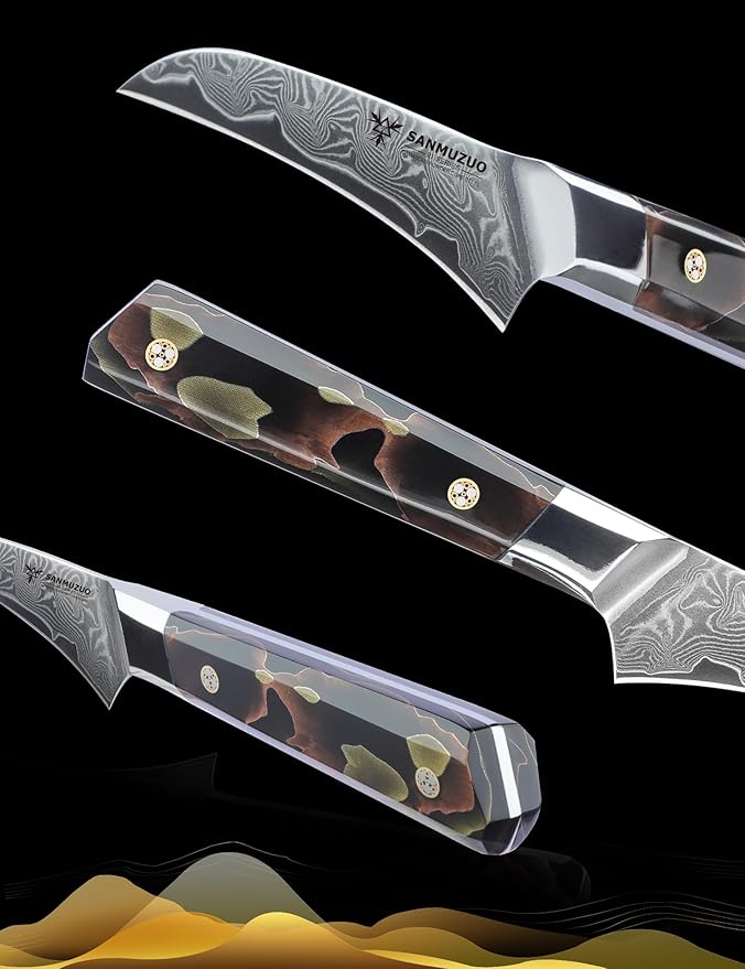 Bird Beak Paring Knife 3.5 Inch, Professional Kitchen Peeling Knife, Ultra Sharp Damascus Powder Steel with Full-tang Resin Handle, Bi Series