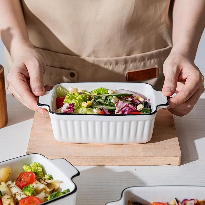 Casserole Dishes for Oven, 12Oz Ceramic Baking Dish with Handles, Rectangular Bakeware Set of 4, Deep Baking Dishes for Kitchen Lasagna, Cake, Cooking, Housewarming Gift