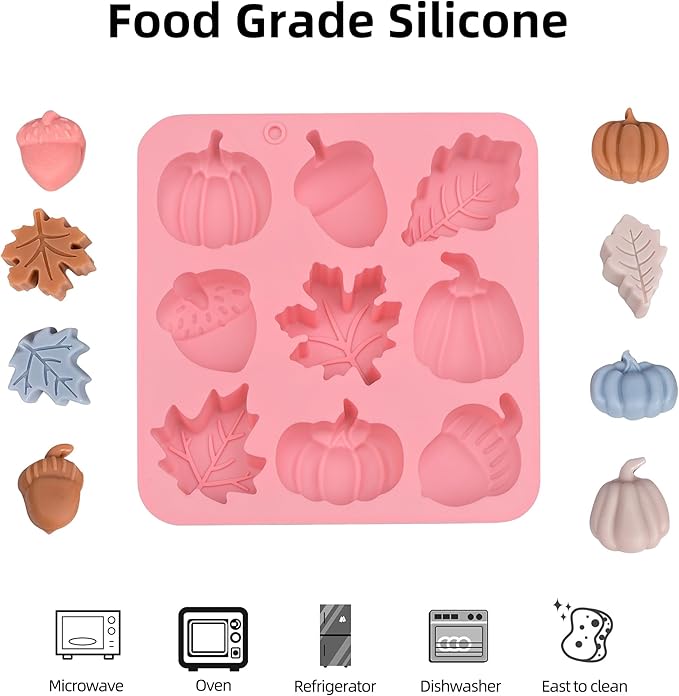 Fall Silicone Molds Pumpkin Chocolate Mold 2pcs Maple Leaf Acorns Shape Candy Soap Cake Baking Mold for Autumn,Thanksgiving, Halloween, Harvest