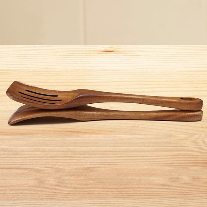 Wooden Spoons for Cooking & Cooking Spatula Turner Set, Premium Teak Wooden Cooking Utensils Set, Wooden Mixing Spoon