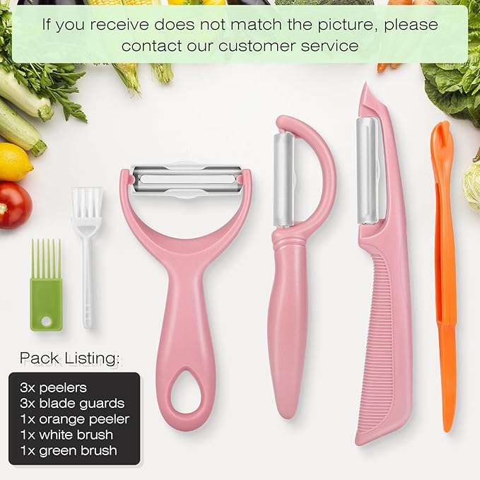 Senbowe Upgrade Potato Peeler for Kitchen, 6PCS Stainless Steel Vegetable Peeler, I and Y Veggie Food Peeler for Apple Fruit Carrot Zucchini Cucumber,Good Grip Makes Peeling Very Easy (Pink)