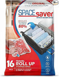 Spacesaver 16 Pack Roll Up Vacuum Storage Bags for Blankets & Clothes - Vacuum Sealed Compression Bags with Hand Pump - Space Saver Storage Bag for Bedding, Moving, Travel & Organization (8S & 8M)