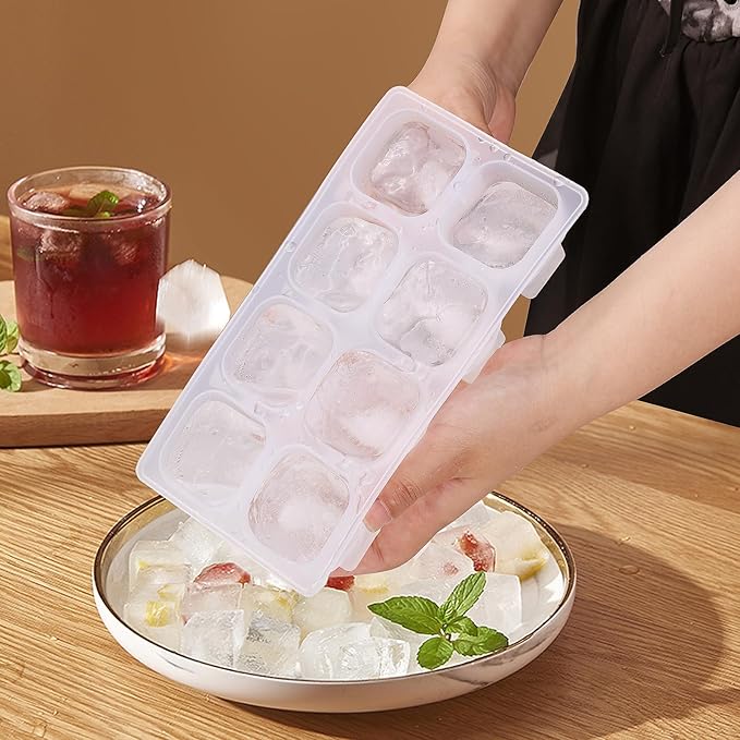 LONGFITE Collapsible Ice Cube Trays 2 Pack Silicone Foldable Folding Large Ice Cube Molds with Lid and Soft Bottom for Easy Release