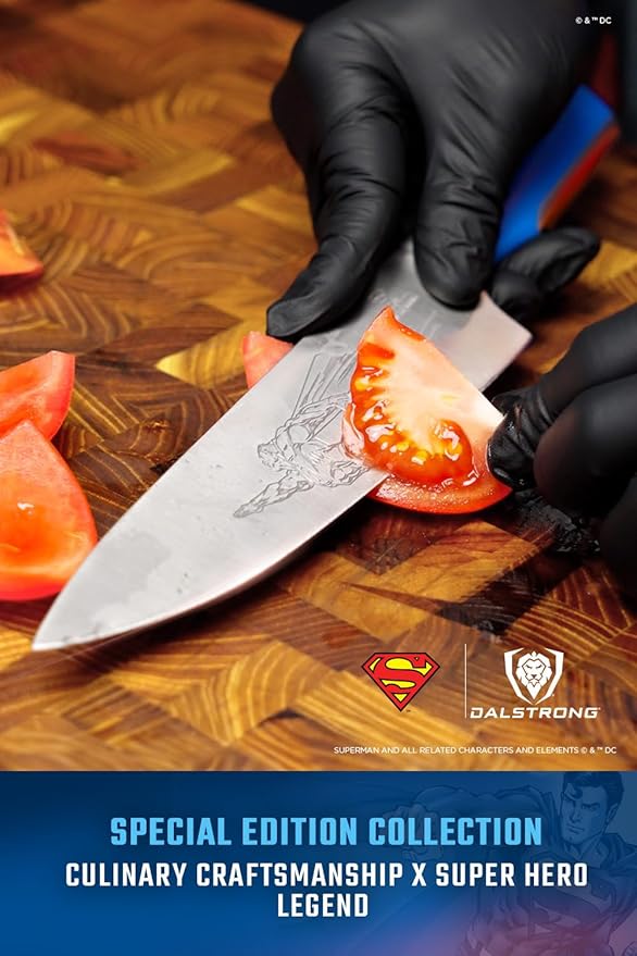 Dalstrong Knife Set-2pc- DC SUPERMAN™ Licensed Edition-8" Chef Knife & 4" Paring Knife-Premium German Stainless Steel-POM Handle Kitchen Knife Set-Leather Sheaths