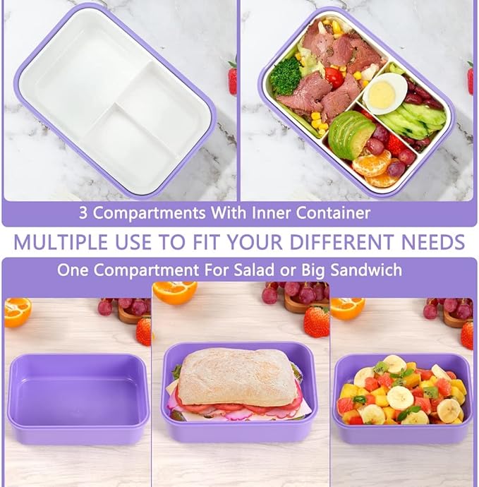LOVINA Bento Boxes for Adults - 1100 ML Bento Lunch Box Container For Kids With Spoon & Fork - Durable Perfect Size for On-the-Go Meal, BPA-Free and Food-Safe Materials(Purple)