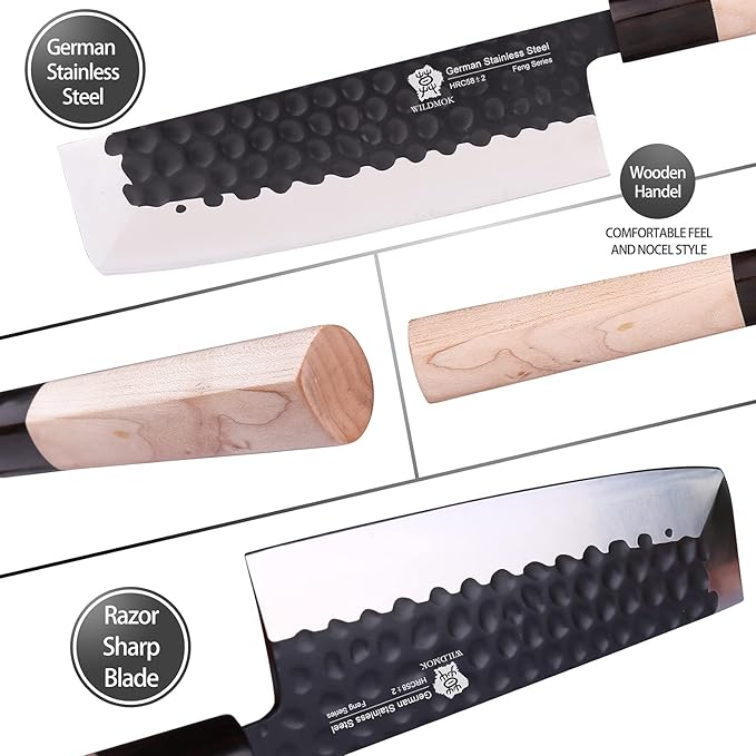 WILDMOK Left Handed 4pcs Knife Set GYUTO Sashimi Sushi Knife Sets for Left Handed, Fish Filleting Chef Knife for Kitchen German Steel Blade & Traditional Wooden Handle