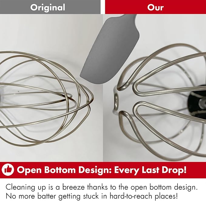 Heavy Duty Whisk Attachment for KitchenAid 5QT Bowl-Lift Stand Mixers- Extra Thick Stainless Steel Wire Whip for Fast Whipping, Perfect for Large Batches, Dishwasher Safe