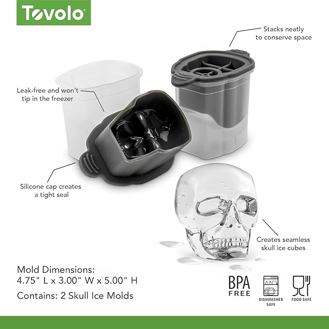 Tovolo Ice Cubes Mold Pack of 2 Large Craft Ice Molds for Whiskey Bourbon Cocktails, Easy Fill No Leak Silicone Ice Molds Gift for Him Stackable Dishwasher Safe BPA Free Heart Ice