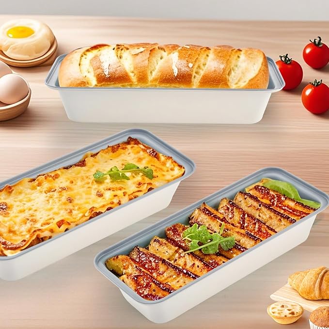 3-Pack 13×5 Inch Loaf Pan for Baking Bread, Nonstick Carbon Steel Bread Pan, Rust-Resistant & Warp-Resistant Full-Size Large Loaf Pan for Homemade Bread, Banana Loaf and Meatloaf