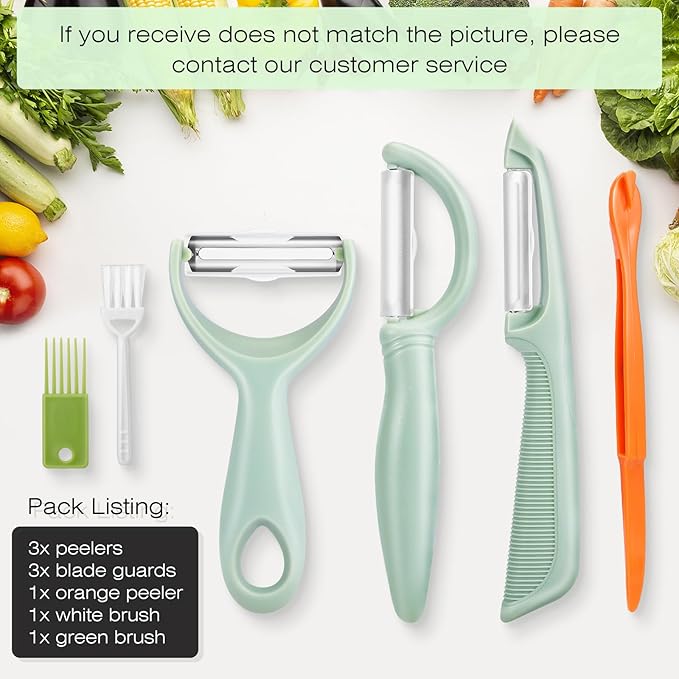 Senbowe Upgrade Potato Peeler for Kitchen, 6PCS Stainless Steel Vegetable Peeler, I and Y Veggie Food Peeler for Apple Fruit Carrot Zucchini Cucumber,Good Grip Makes Peeling Very Easy (Green)