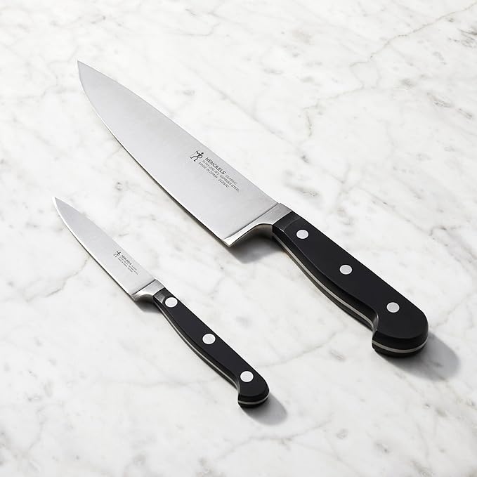 HENCKELS Classic Razor-Sharp 16-Piece Knife Block Set, Chef Knife, Bread Knife, Carving Fork and Knife, German Engineered Informed by 100+ Years of Mastery, Dark Brown Block