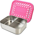 LunchBots Medium Duo Snack Container - Divided Stainless Steel Food Container - Two Sections for Half Sandwich and a Side - Eco-Friendly - Dishwasher Safe - Stainless Lid - Pink Dots
