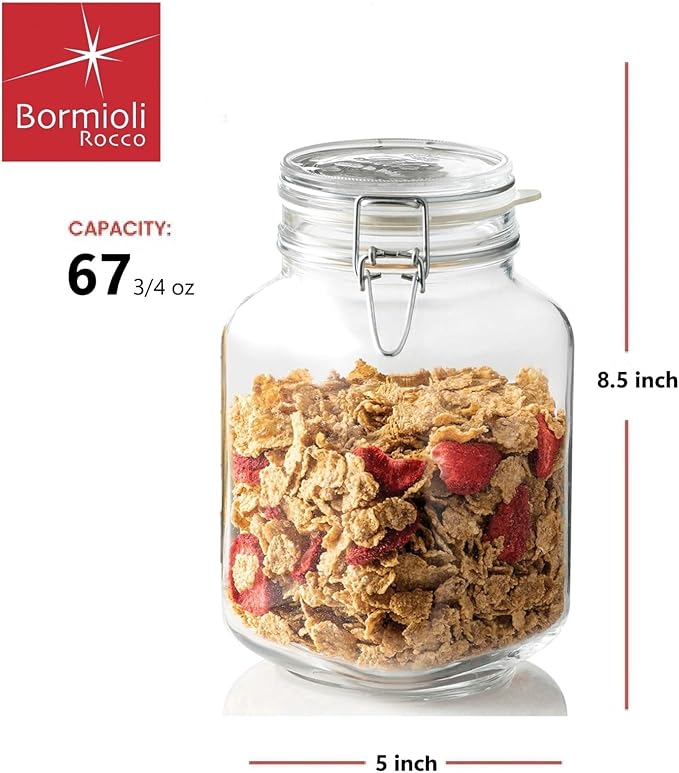 Bormioli Rocco Fido Glass Jar - 67.75 oz Large Airtight Container with Clamp Lid & Rubber Seal, BPA-Free Italian Jar for Fermentation, Kombucha, Sauerkraut, Pickles, Kefir & Homemade Beverages