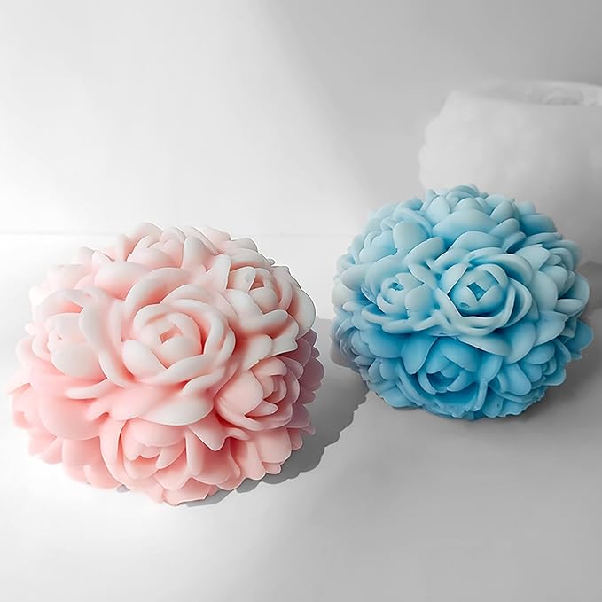 Ball Rose Candle Molds 3D Round Flower Resin Mold - Resin Casting Silicone Molds for Home Decor & Candle Making Wave Spiral Mold