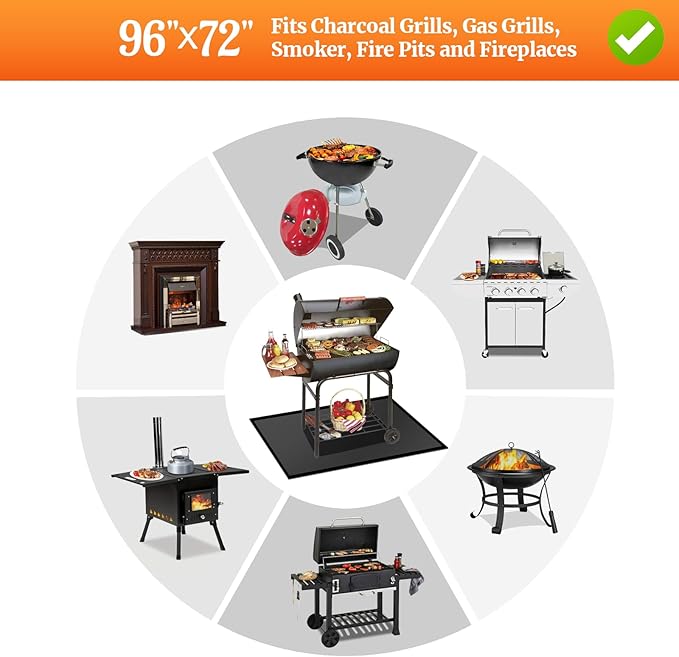 96 ×72 inches Under Grill Mats for Outdoor Grill/ Double-Sided Indoor Fireplace Mat Fire Pit Mat Fireproof Waterproof Oil-Proof, BBQ Mat Grill Pads Grilling Mat Protector for Deck Patio Gas Grills
