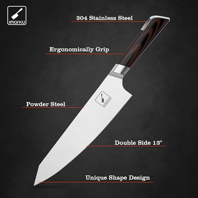 imarku Japanese Chef Knife, 8 Inch Damascus Kitchen Knife, Chef's Knives with Unique Design Wood Handle, Powder Steel Forged Super Sharp Knife With Gift Box, Birthday Gift&Christmas Gift for Families