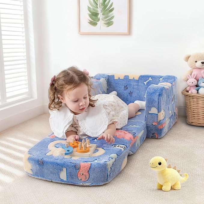 Thick Comfy Toddler Chair and Couch for Kids,2-in-1 Soft Plush Fold Out Sofa for Children,Convertible Couch to Lounger for Toddler