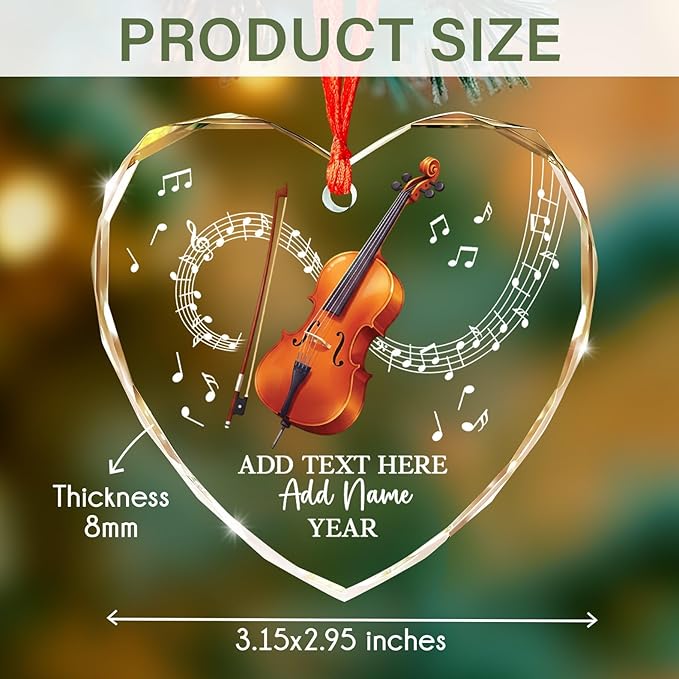 Personalized Cello Xmas Glass Ornament with Text Name & Year, Customized Cello Music Instrument Christmas Ornaments, Cellist Ornament Christmas 2025, Gift for Men Women Musician Teacher