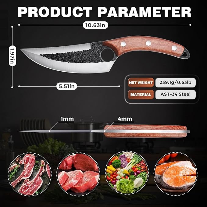 ROCOCO 3PCS Butcher Knife Set - Serbian Chef Knife Viking Boning Cleaver for BBQ Birthday Father Mother Christmas Gift Idea Men