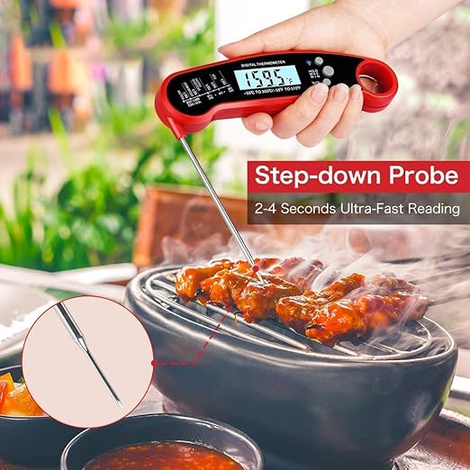Cooking Thermometer,IP67 Waterproof Digital Meat Thermometer with Backlight, Calibration & Hold Function，Food Thermometer for Cooking,Outdoor Grilling,Candy Making