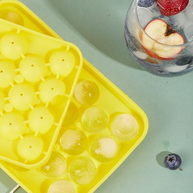 Round Ice Cube Tray 2 Pack BPA Free Silicone Flexible Easy Release 1.1 Inch x 50PCS Small Ice Ball Maker Mold for Whiskey, Cocktail, Chilling (Yellow)