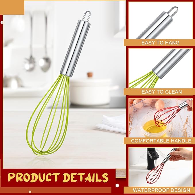 36 Sets 10 Inch Christmas Whisks Gifts DIY Fillable Christmas Tree Ornaments Xmas Colored Silicone Whisks for Cooking Heat Resistant Egg Beaters with Card Rope Bag for Candy Holder