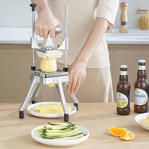 VEVOR Commercial Vegetable Fruit Chopper 3/8″ Blade Heavy Duty Professional Food Dicer Kattex French Fry Cutter Onion Slicer Stainless Steel for Peppers Potato Mushroom, Sliver