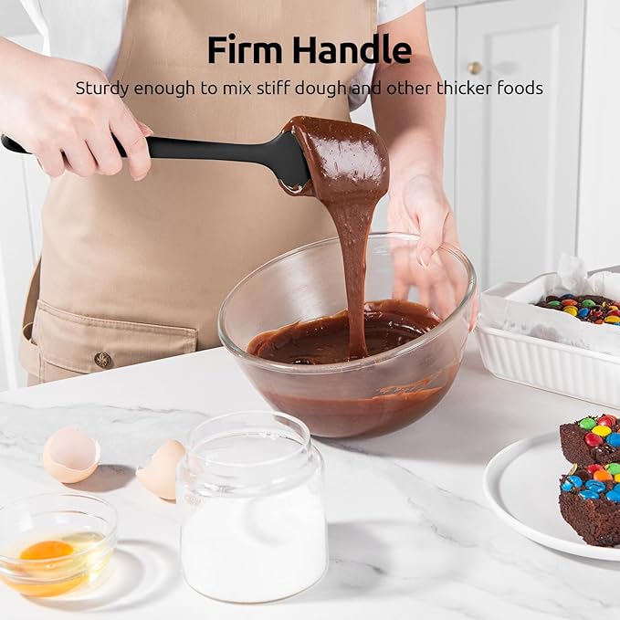 U-Taste Silicone Baking Spatula Set: 480ºF High Heat Resistant, Food Grade Flexible Rubber Kitchen Cooking Mixing Scraper, Food Grade Seamless Utensil for Nonstick Cookware Set of 3 (Black)