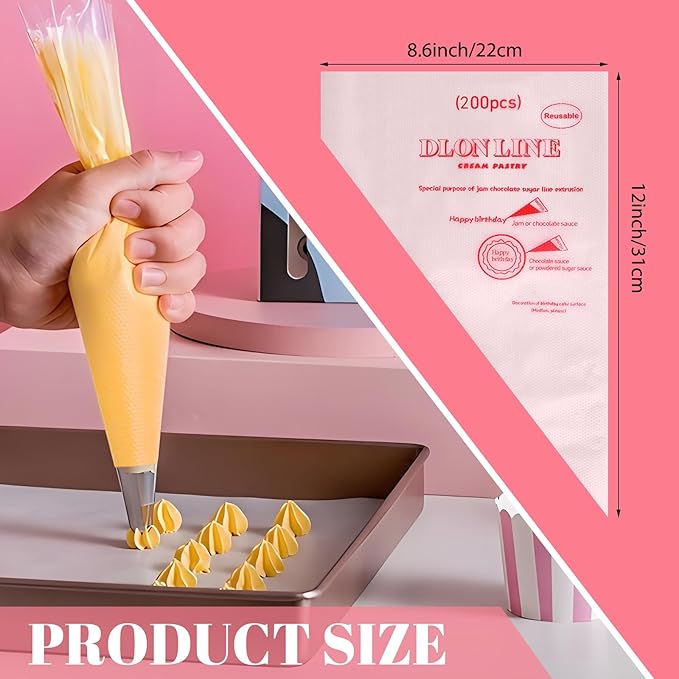 200 Pcs Disposable Cream Pastry Bag Cake Icing Piping Decorating Tool Cupcake Decorating Piping Icing Bag (Red)