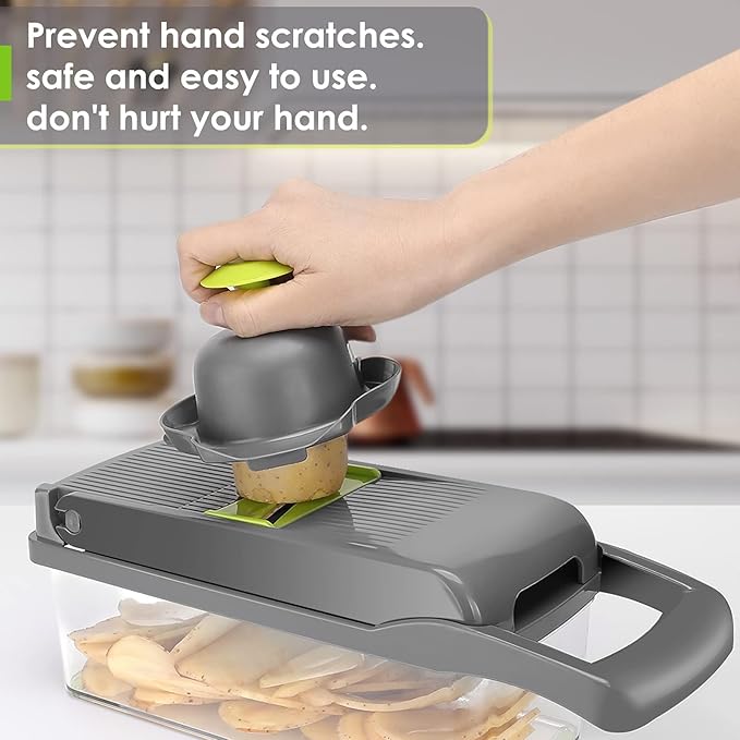 Vegetable Chopper Pro – Putsea 7 Stainless Steel Blades for Veggie chopper– Ergonomic Kitchen Gadget with Container, Easy Clean, Time Saving Mandoline Slicer Vegetable Cutter and Dicers