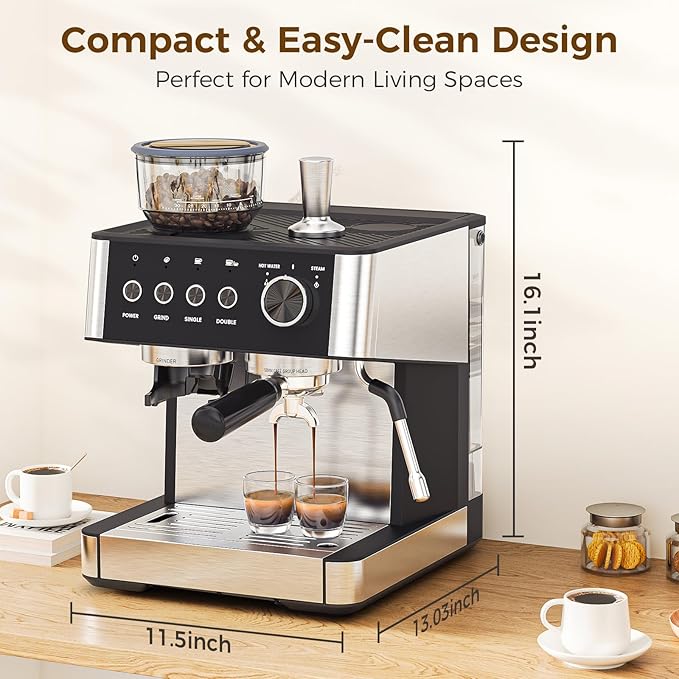 COWSAR (2025 New) Espresso Machines with Built-in Anti-Clog, 20 Bar Expresso Coffee Machines with Milk Frother Steam Wand, Commercial Espresso Machine with Grinder for Latte, Cappuccino, Americano