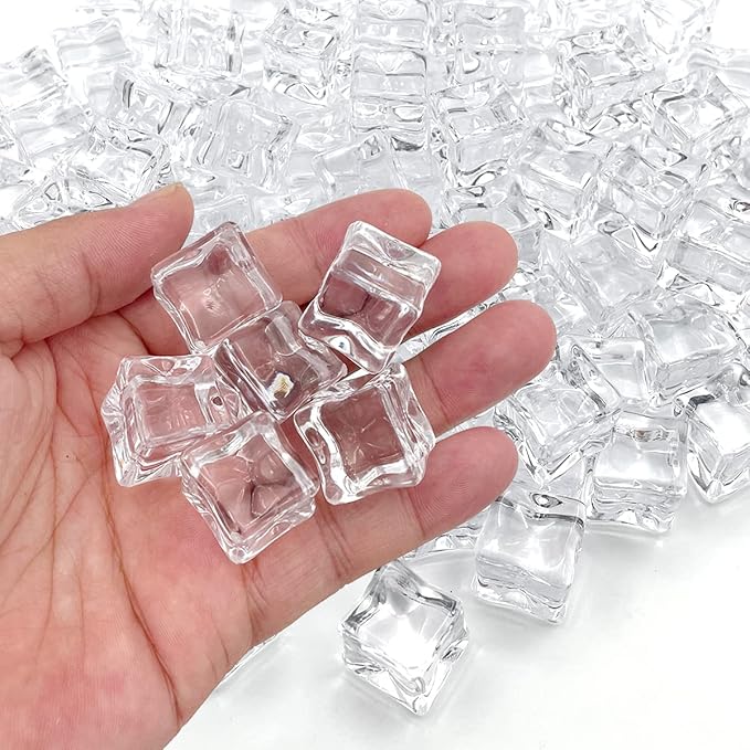 Fake Ice Cubes, 50 PCS 0.8" Fake Ice, Artificial Acrylic Crystal Diamonds for Vase Fillers, 20 mm Plastic Ice Cubes for Party, Wedding