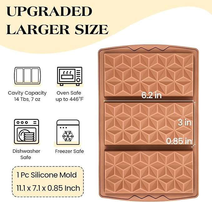1 Pc Chocolate Bar Mold Deep Silicone Large Chocolate Molds Break Apart Pyramid Shape Thick Candy Bar Molds