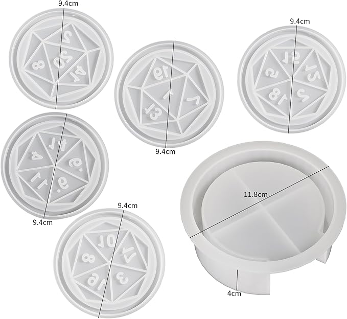 6 Pack Dice Coaster Mold 5 Piece Coaster + 1 Piece Holder Tray Mold Dice Resin Casting Making Silicone Molds for Resin DIY Art Craft Supplies