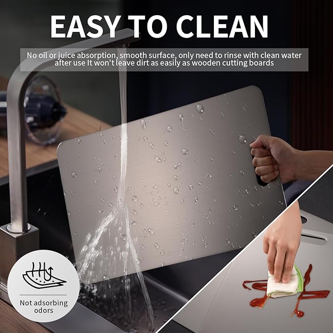 Katuchef Titanium Cutting Board 2025 New Upgrade Pure Titanium Cutting Boards for Kitchen Double Sided Cutting Boards Non Toxic,Hygiene Durable Chopping Board Suitable for Dishwasher Safe(13.38*9.05)