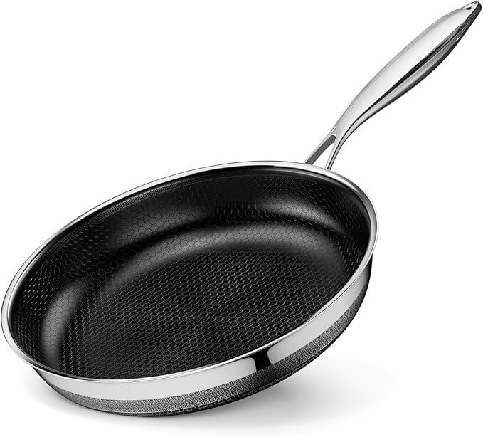 Innerwell Nonstick Frying Pans 8 Inch Hybrid Tri-Ply Stainless Steel Frying Pan Skillet Titanium Ceramic Nonstick Cooking Pan,PFAS/PFOA/PTFE Free,Compatible with All Cooktops