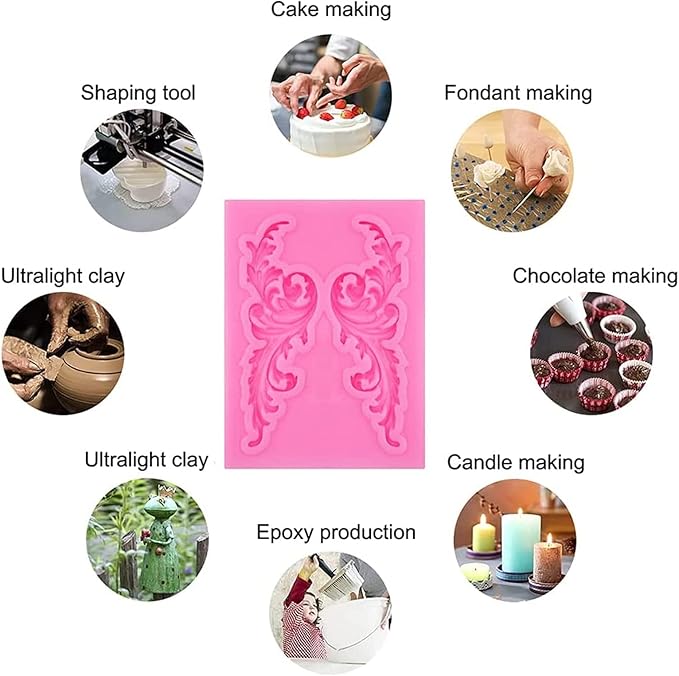 Rainmae 7 Pcs Baroque Fondant Silicone Molds, Relief Flower Lace Chocolate Mould, Scroll Lace Clay Mold, Filigree Mold 3D Sculpted Decoration, Cupcake Topper, Jewelry, Polymer Clay, Crafting Projects