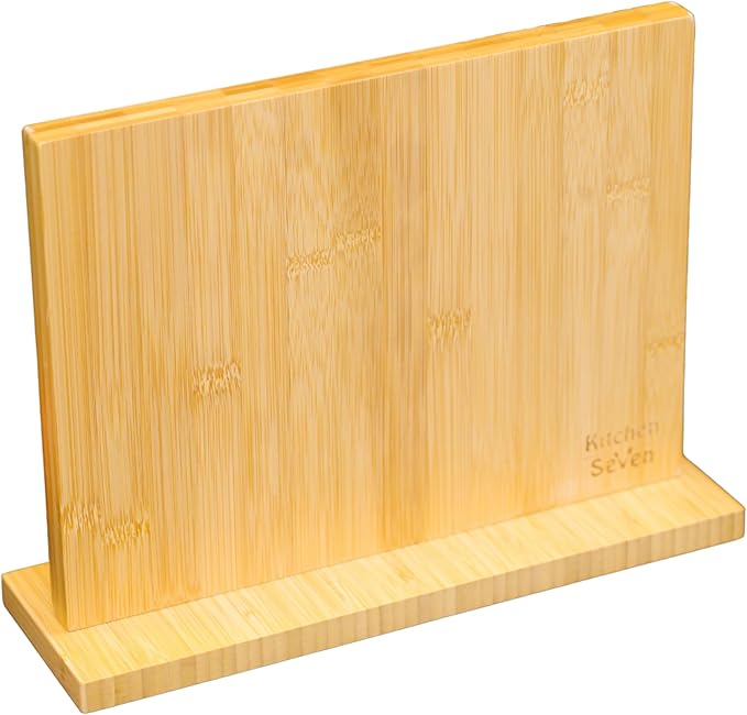 Knife Block Magnetic Knife Holder with Powerful Magnet, 100% Pure Bamboo Large Capacity Knife Organizer Block, Double Side Strongly Magnetic Kitchen Utensil Display (Stand)