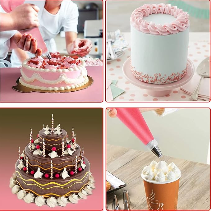 Reusable Cotton Piping Bags and Tips Set- GleeAnt Frosting Piping Kit for Baking 6pcs Large Stainless Icing Tips for Cake Decorating- Icing Bag,Coupler I Professional Cupcake Kit (9)