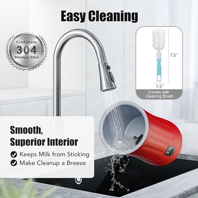 Milk Frother, Upgraded 4-in-1 Milk Frother and Steamer, Hot and Cold Foam Maker and Milk Warmer with Temperature Control & Auto Shut-Off, Frother for Coffee, Latte, Cappuccino, Matcha(Red)