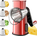 VEKAYA Cheese Grater, Cheese Grater Hand Crank, 4 Interchangeable Blades Cheese Shredder, Vegetable Slicer, Non-slip Suction Base, Easy to Clean Rotary Grater with Handle (Red)