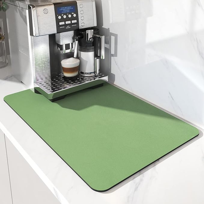 AMOAMI Coffee Mat - Hide Stain Rubber Backed Absorbent Dish Drying Mat for Kitchen Counter - Fits Under Coffee Maker or Machine