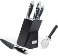 Moss & Stone 7-Piece Kitchen Knife Set with Block – Black Titanium Plated Stainless Steel Kitchen Knives, High Carbon Blades, Compact Cutlery Set for Home Cooking, Small Knife Set Black Wood Block