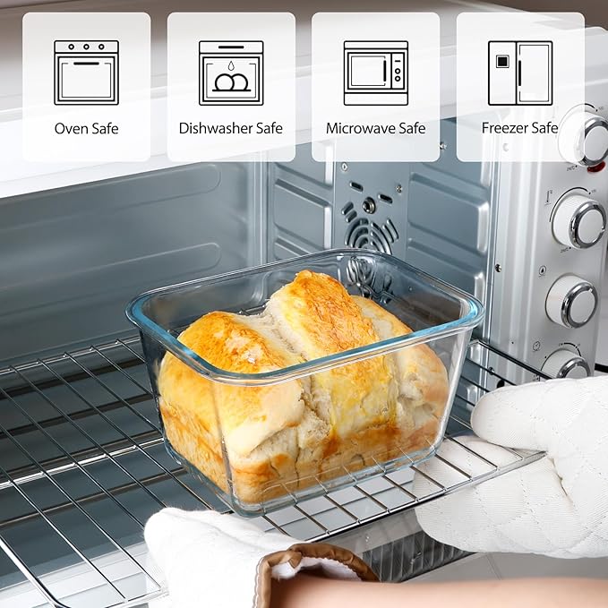 NUTRIUPS 2.7QT Glass Bread Pan with Lid, 8.6x5.1 Inch Deep Loaf Bread Baking Nonstick Pans with Airtight Lids, Rectangular loaf pan for Homemade Meatloaf Sourdough (2.6L Rectangle)