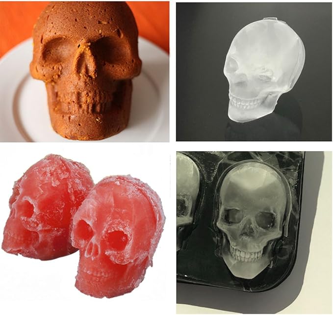 3D Skull Ice Mold (Pack of 2) Easy Release Silicone Mold,8 Cute and Funny Ice Skull for Whiskey,Cocktails and Juice Beverages,Black